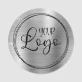 Circulair Metallic Zilver en Zwart Logo Naamplaatje (Voorkant)