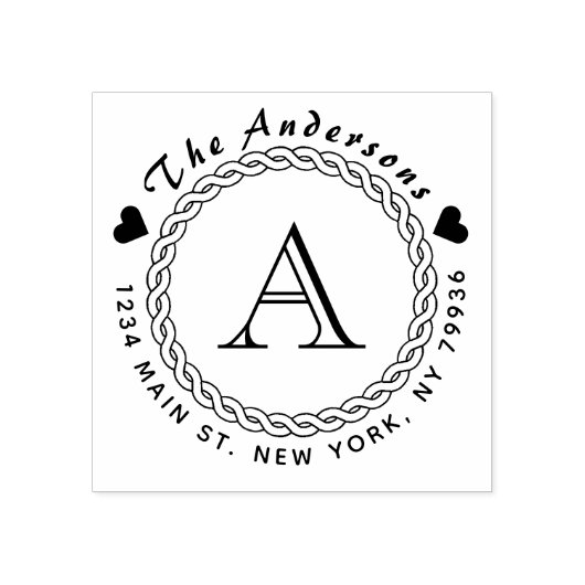 Circulair Monogram familienaam Retouradres Rubberstempel (Afrduk)