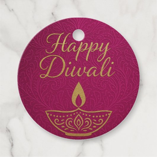 Circulair ontwerp met Gold Diya Happy Diwali Bedankjes Labels (Voorkant)