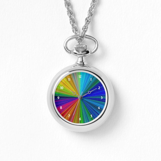 Circulair regenboogwiel van kleuren pols horloge (Voorkant)