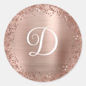 Circulair Roos Gold Glitter en Folie Monogram Ronde Sticker (Voorkant)