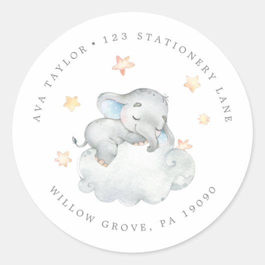 Circulair terugzendadres kleine olifant ronde sticker (Voorkant)