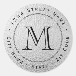 Circulair zilverfolie monogram retour adres label