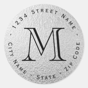 Circulair zilverfolie monogram retour adres label