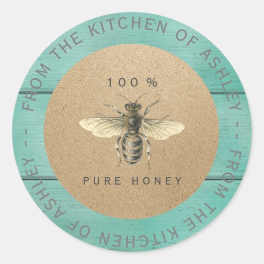 Circulaire 100%Homemade Honey Kitchen Kraft Bee Mi Ronde Sticker (Voorkant)