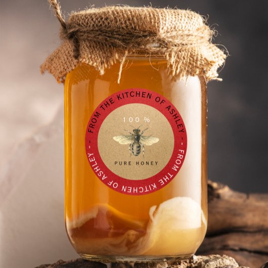Circulaire 100%Homemade Honey Kitchen Kraft Bee Re Ronde Sticker