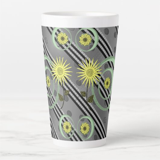 Circulaire Floral Stripe Latte Mok (Voorkant)