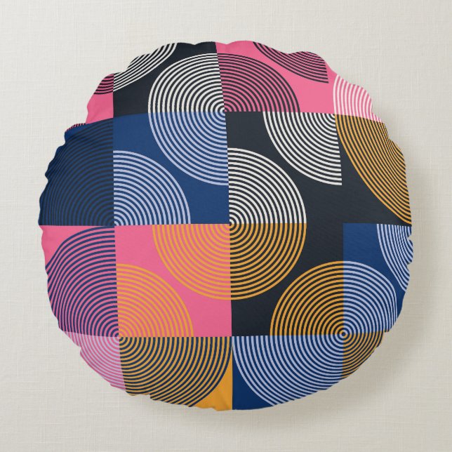 Circulaire geometrische  illustratie rond kussen (Voorkant)