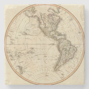 Circulaire kaart van het westerne halfrond stenen onderzetter
