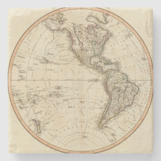 Circulaire kaart van het westerne halfrond stenen onderzetter (Voorkant)