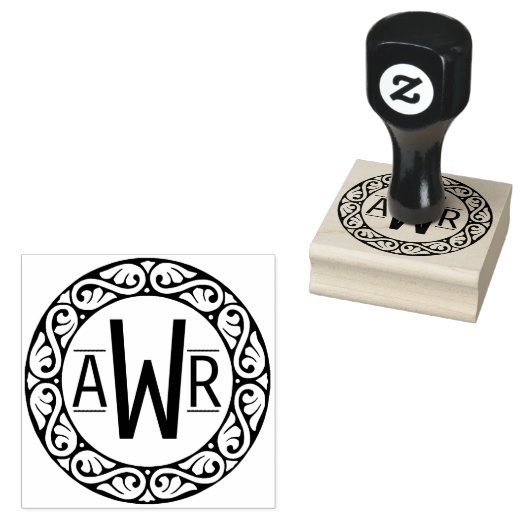 Circulaire Lijst Initialen ID431 Scrollwork Rubberstempel (Gestempeld)
