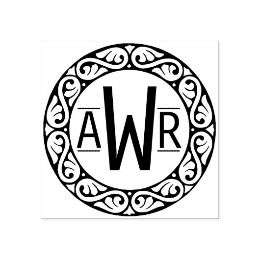 Circulaire Lijst Initialen ID431 Scrollwork Rubberstempel (Afrduk)