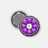 Circulaire paarse sieraden broche met hart magneet (Voorkant / Achterkant)