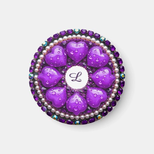 Circulaire paarse sieraden broche met hart magneet (Voorkant)