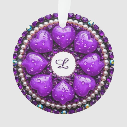 Circulaire paarse sieraden broche met hart ornament (voorkant)