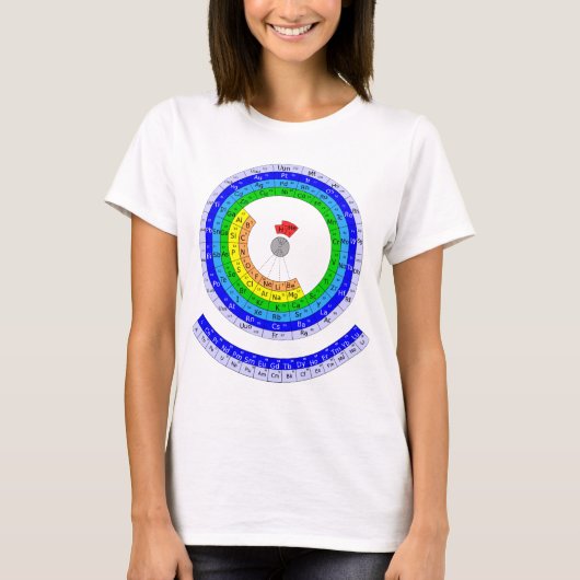 Circulaire periodieke tabel van elementen t-shirt (Voorkant)