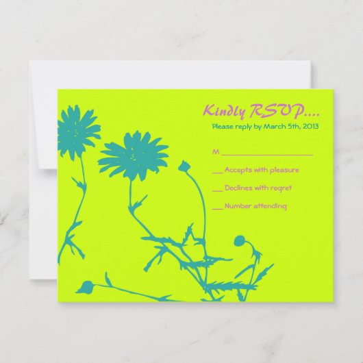 Circulaire Retro Daisy Bat Mitzvah Reply Card RSVP Kaartje (Voorkant)
