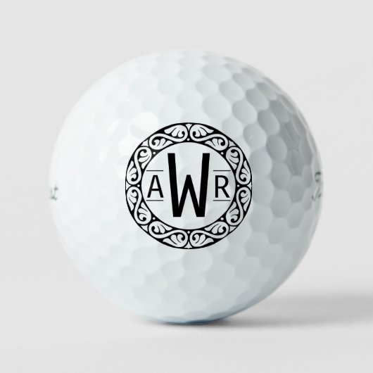 Circulaire Scrollwork Lijst Initialen Monogram ID4 Golfballen (Voorkant)