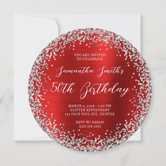 Circulaire Silver Glitter Red Folie 50e verjaardag Kaart (Voorkant)