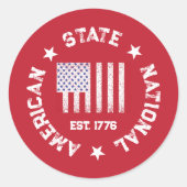 Circulaire Stamp American State National Est 1776  Ronde Sticker (Voorkant)