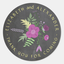 Circulaire tekst Chalkboard Floral Wedding Dank u Ronde Sticker
