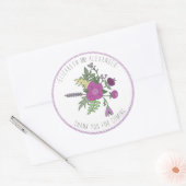 Circulaire tekst en stripe Floral bruiloft Harteli Ronde Sticker (Envelop)