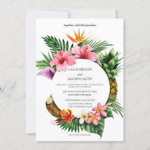 Circulaire Tropische Hawaiian Floral Coconut Weddi Kaart
