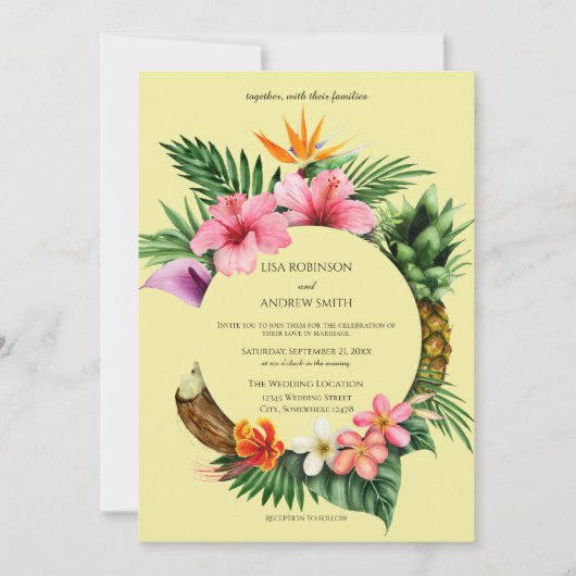Circulaire Tropische Hawaiian Floral Wedding - Gee Kaart (Voorkant)