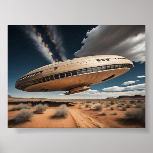 Circulaire UFO over de woestijn Poster (Voorkant)
