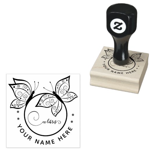 Circulaire vlinder ex libris stempel (Gestempeld)