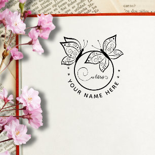 Circulaire vlinder ex libris stempel