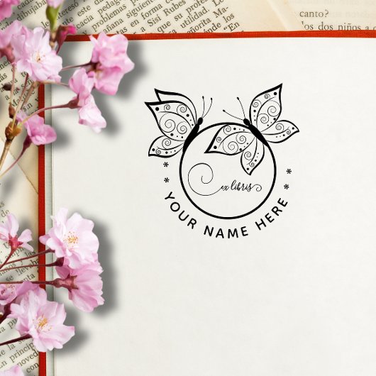 Circulaire vlinder ex libris stempel