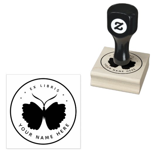 Circulaire vlinder ex libris stempel (Gestempeld)