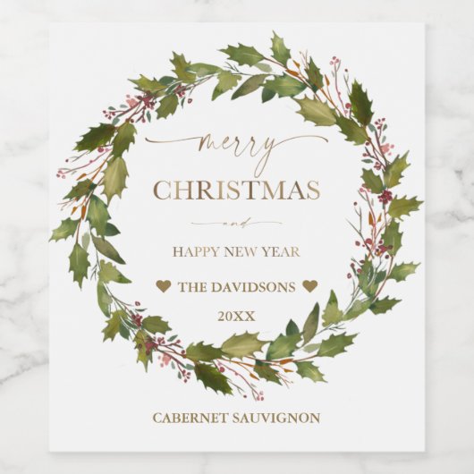 Circulaire Winterbessen Groene Bladeren Kerst Wijn Etiket (Enkel label)