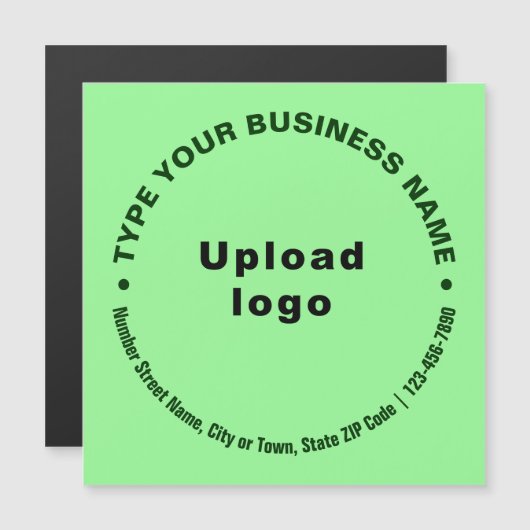 Circulaire zakelijke teksten, lichtgroene magnetis (Voorkant / Achterkant)