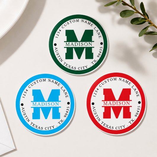 Circular address labels,monogram address labels