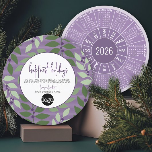 Circular Calendar Business Logo Paarse Groet Feestdagenkaart