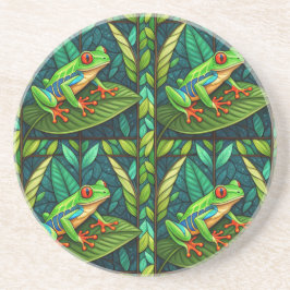 Circular coaster set with vibrant red-eyed tree  zandsteen onderzetter
