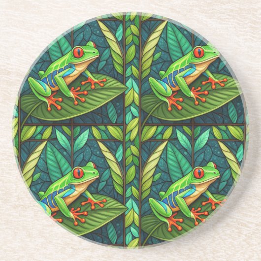 Circular coaster set with vibrant red-eyed tree  zandsteen onderzetter (Voorkant)