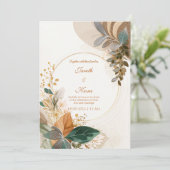 Circular Gold Forest Green Botanical Wedding Kaart (Staand voorkant)