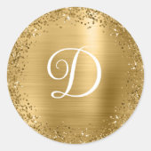 Circular Gold Glitter and Folie Monogram Ronde Sticker (Voorkant)