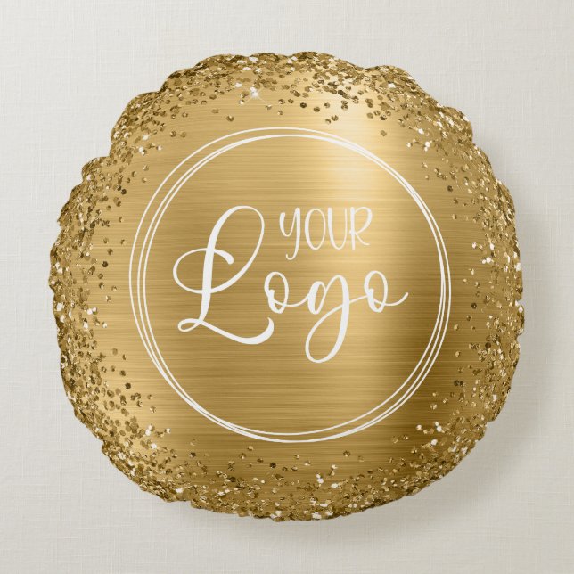 Circular Gold Glitter en Folie Logo Rond Kussen (Voorkant)