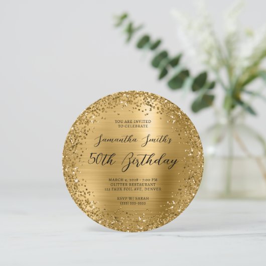 Circular Gold Glitter Folie 50e verjaardag Kaart (Staand voorkant)
