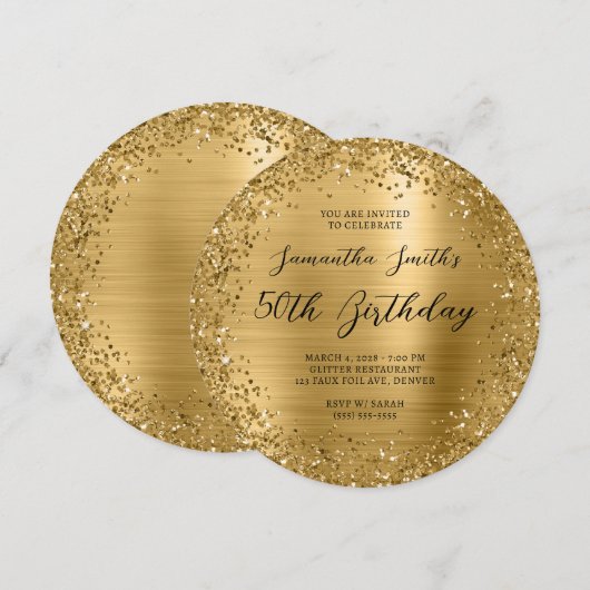 Circular Gold Glitter Folie 50e verjaardag Kaart (Voorkant / Achterkant)