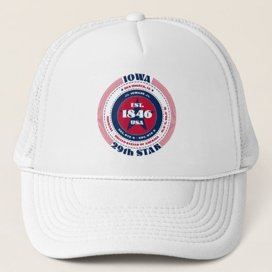 Circular Iowa State Patriotic Trucker Hat Pet (Voorkant)