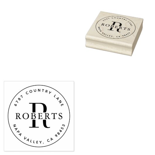 Circular Monogram Familienaam Return AddresS Rubbe Rubberstempel (Gestempeld)