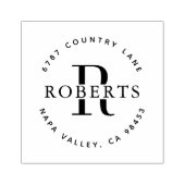 Circular Monogram Familienaam Return AddresS Rubbe Rubberstempel (Afrduk)