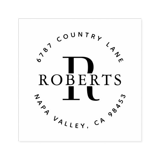 Circular Monogram Familienaam Return AddresS Rubbe Rubberstempel (Afrduk)