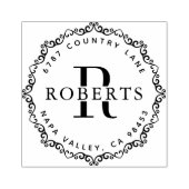 Circular Monogram Familienaam Return AddresS Rubbe Rubberstempel (Afrduk)