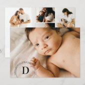 Circular Monogram Foto geboortedatum Kaart (Voorkant / Achterkant)